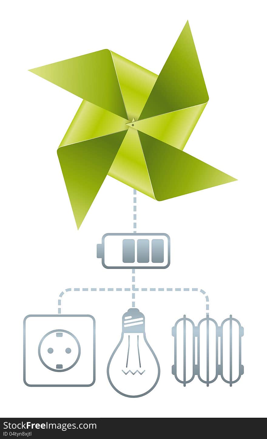 Schematic illustration of how to use wind energy without harming the environment. Schematic illustration of how to use wind energy without harming the environment