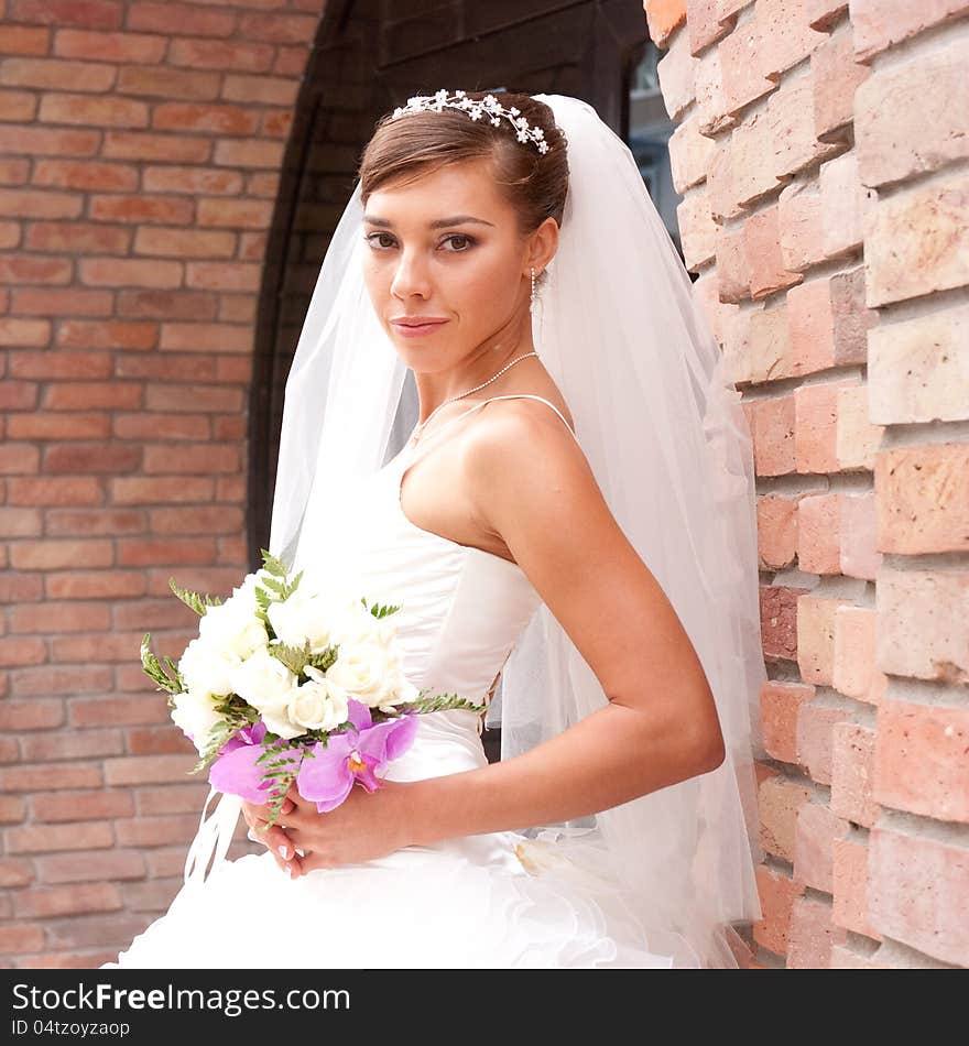 Beautiful bride with flower outdoor