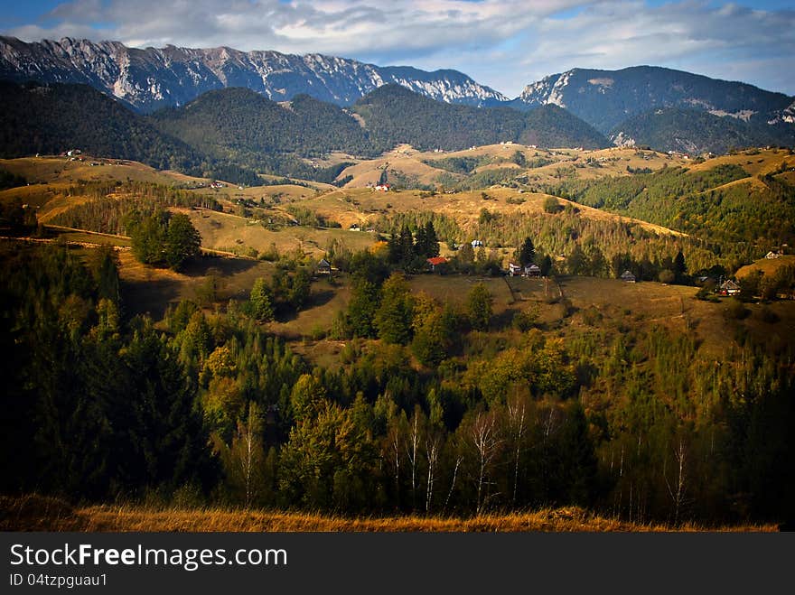 Landscape in Romania. Piatra Craiului mountains. Fundata