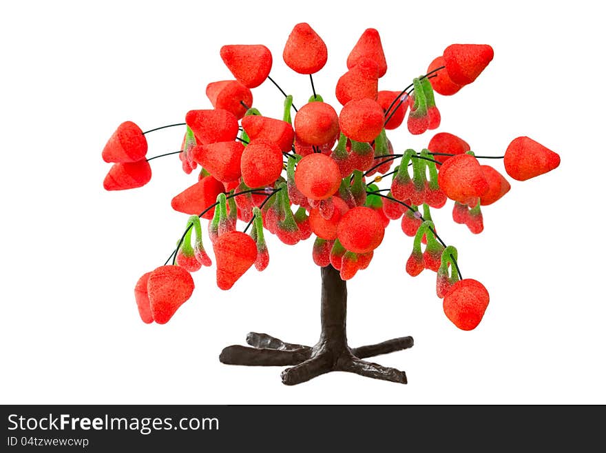 Tree made of strawberry gumdrops on a white background. Tree made of strawberry gumdrops on a white background