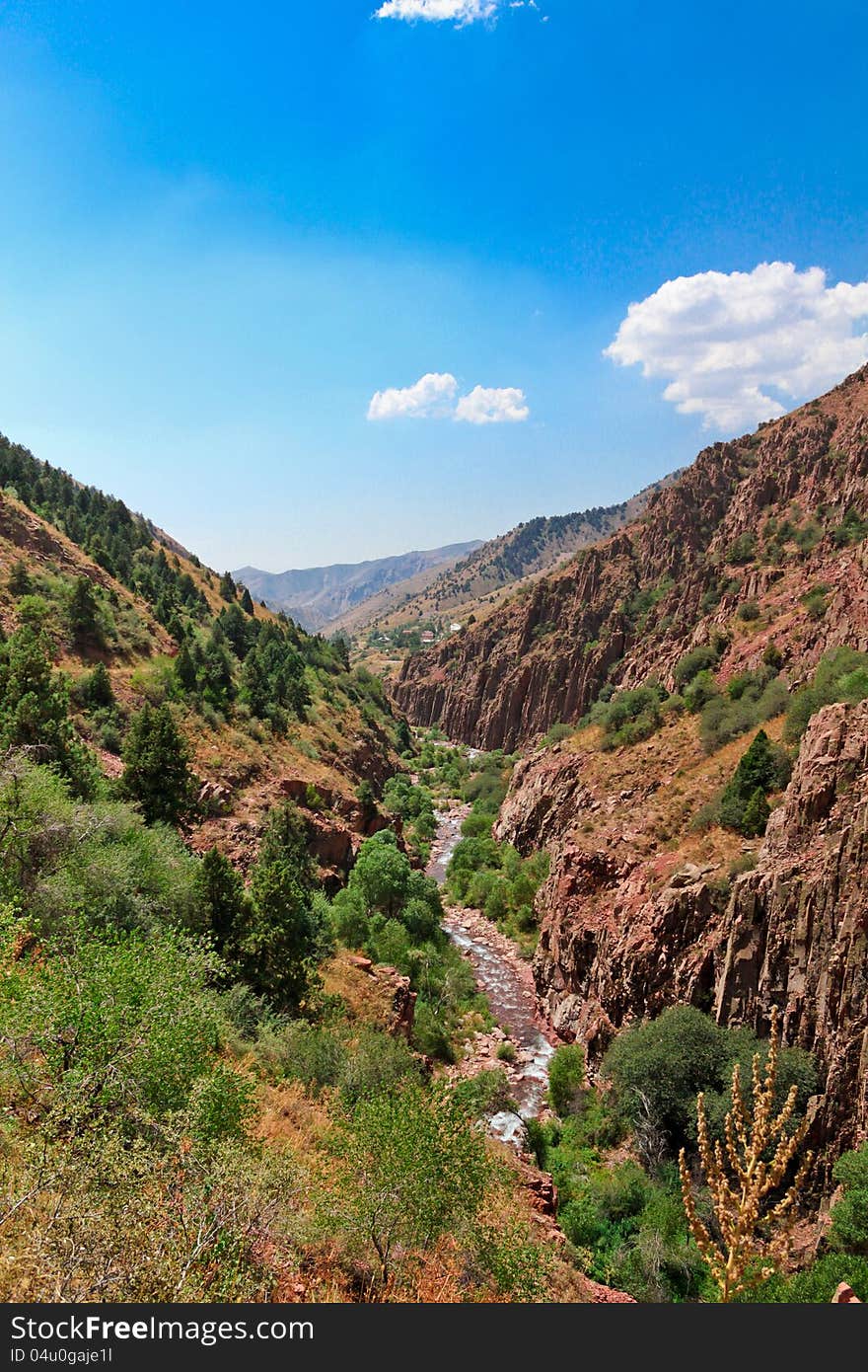 Mountains and river in Angren, summer. Mountains and river in Angren, summer