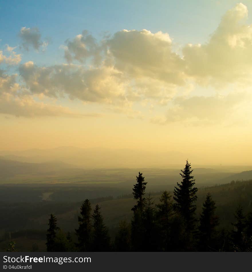 Beautiful sunset landscape in High Tatras mountains, Slovakia