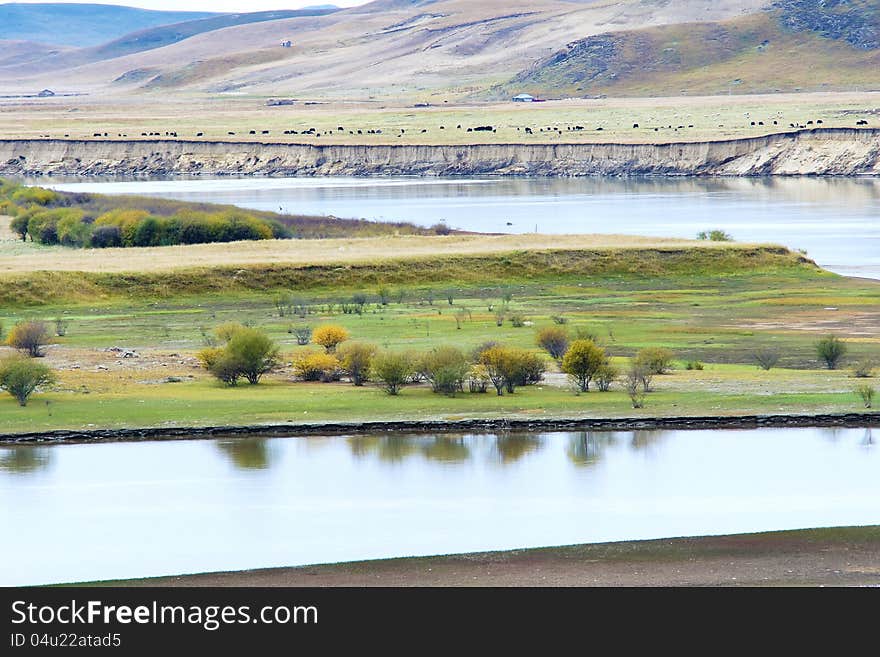 The Yellow River winding through grassland in Ruoergai, Sichuan, China