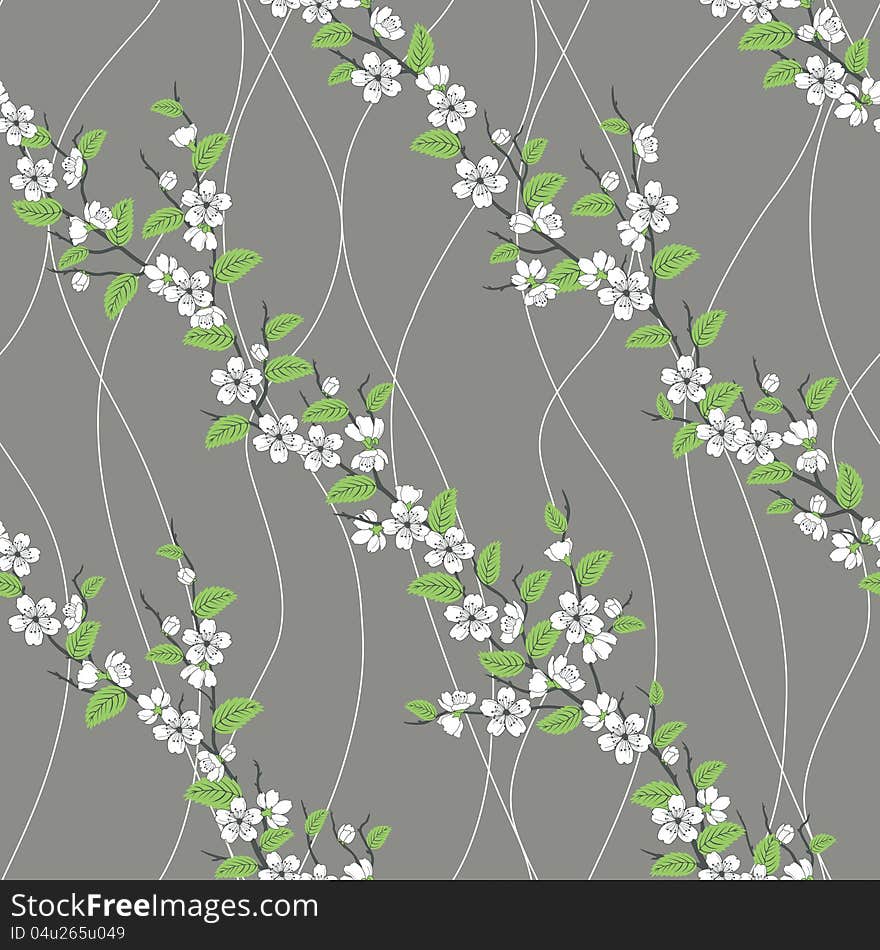 Vector seamless pattern with sakura branch