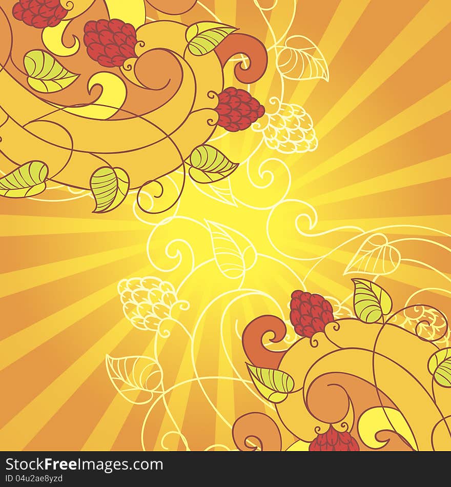 Summer background with leaves and berries