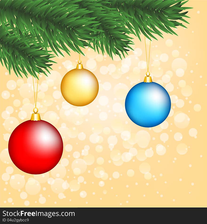 Christmas tree branch with baubles