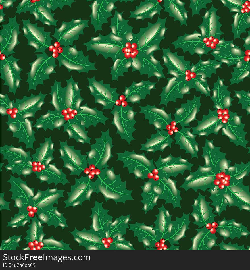 Holly berry leaves seamless christmas background