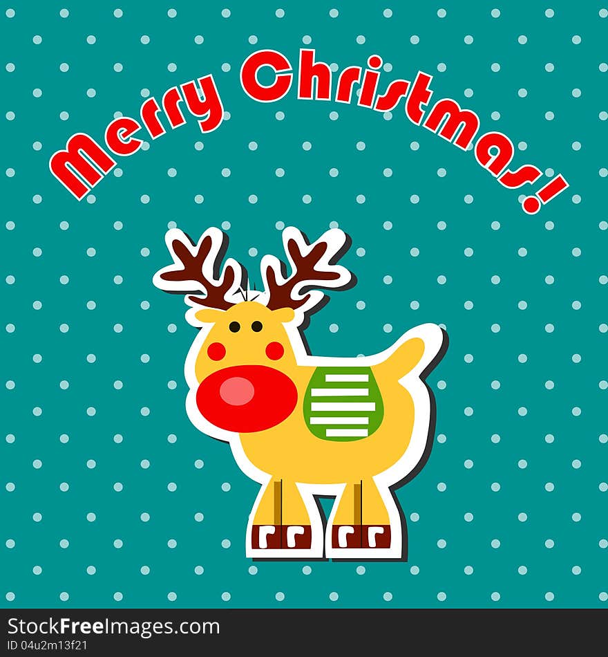 Christmas card with reindeer on blue background. Christmas card with reindeer on blue background