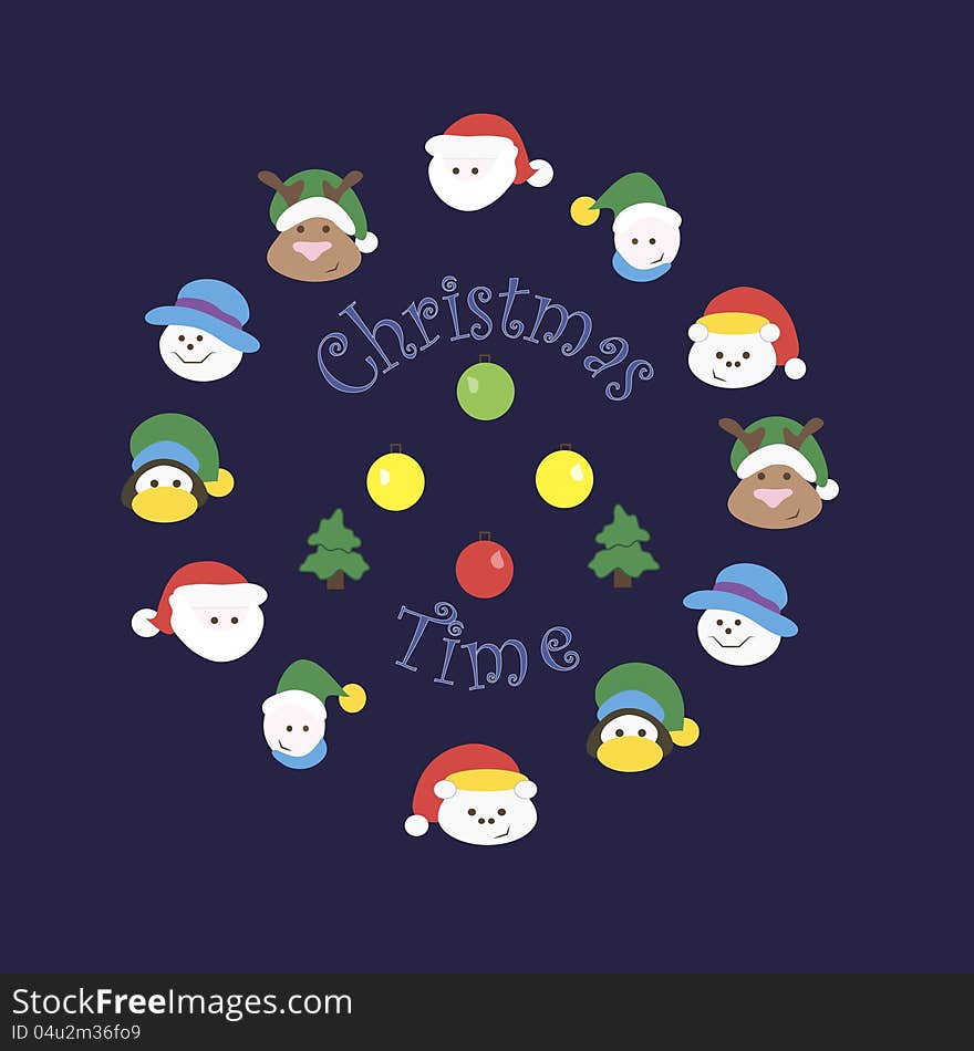 Cute vector Christmas characters for your design. Cute vector Christmas characters for your design