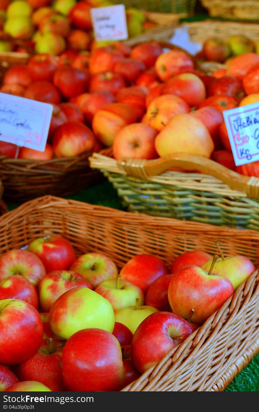 Shiny Apples At A Market Stall