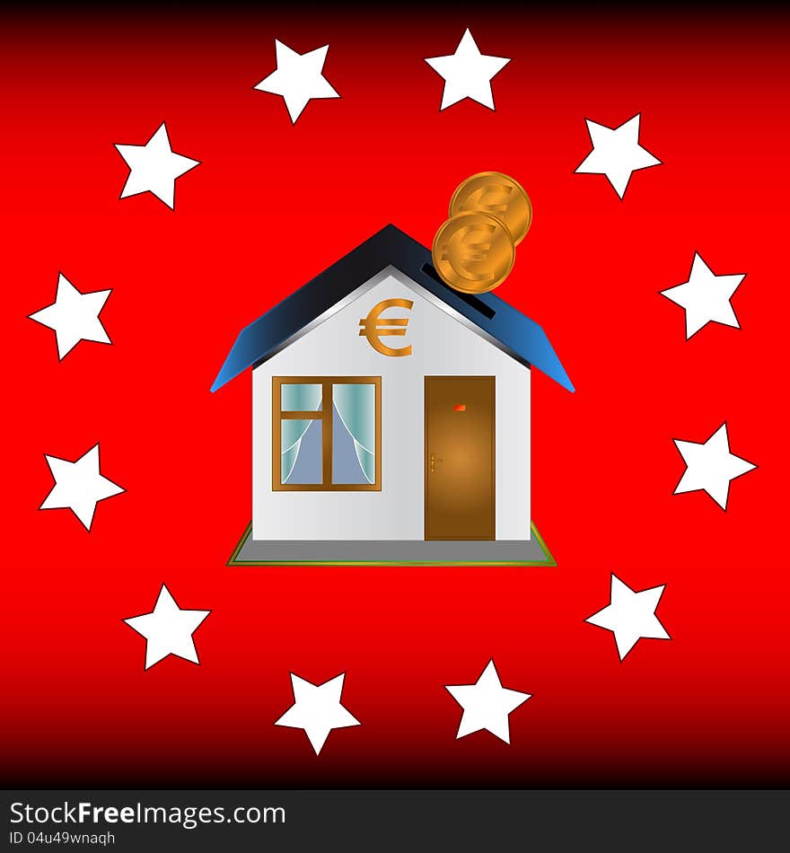 Unique red background with stars and the house in the center. Unique red background with stars and the house in the center