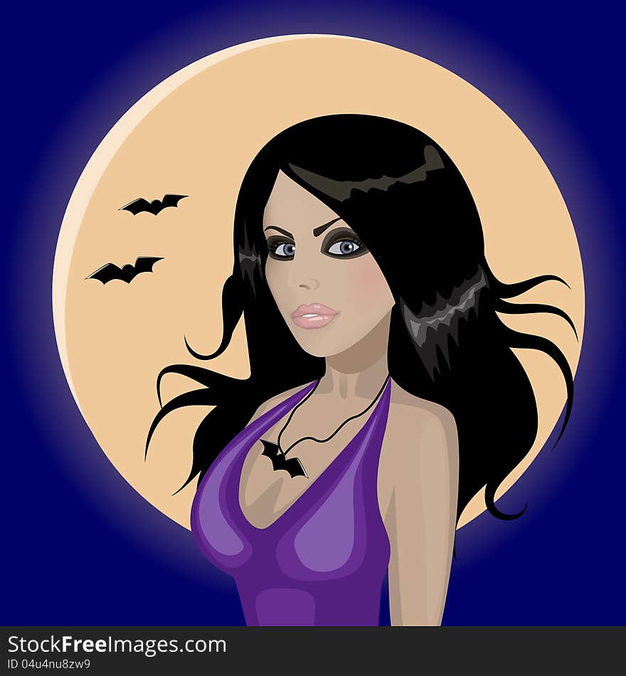 Beautiful witch on a background of the moon