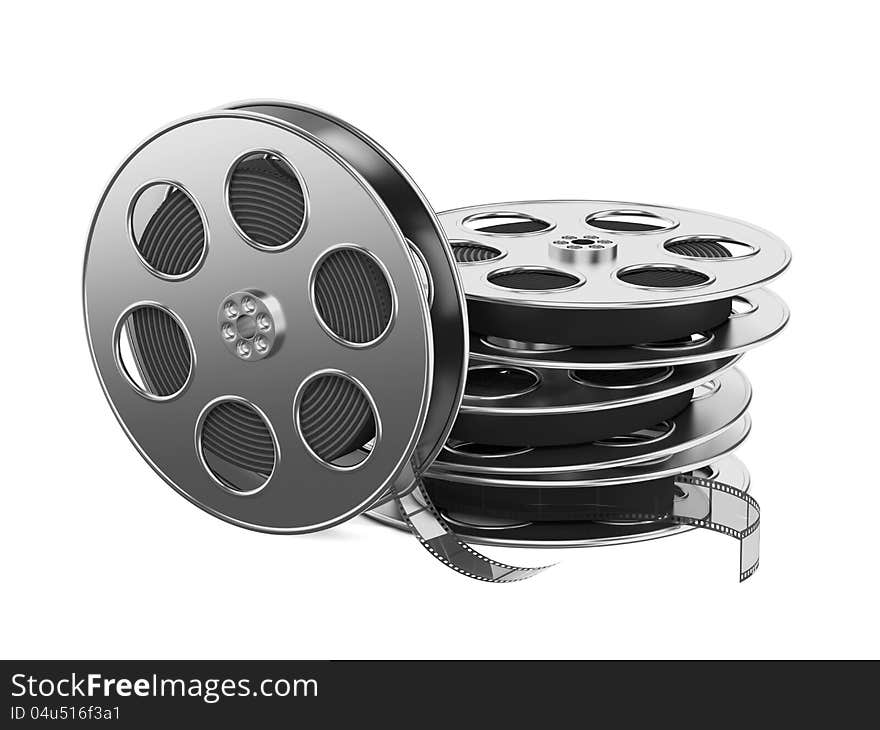 Clapboard and Film Reel, Setting Next to Each Other. On white Background. Clapboard and Film Reel, Setting Next to Each Other. On white Background.