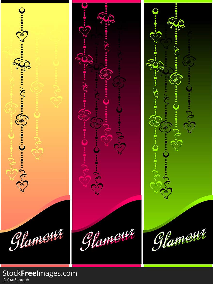 Set Glamour banners or labels with hearts and flowers for jewelry or cosmetic. Set Glamour banners or labels with hearts and flowers for jewelry or cosmetic