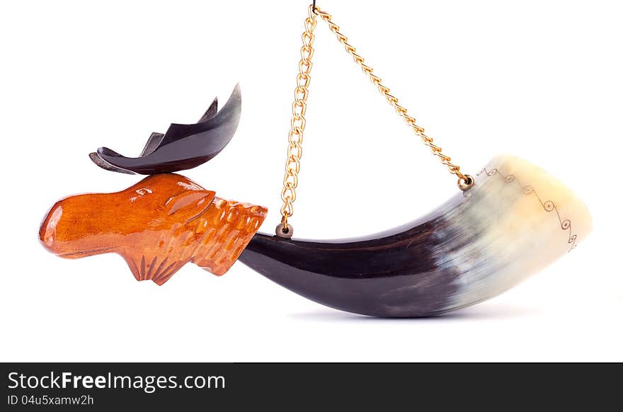 Drinking horn on white background