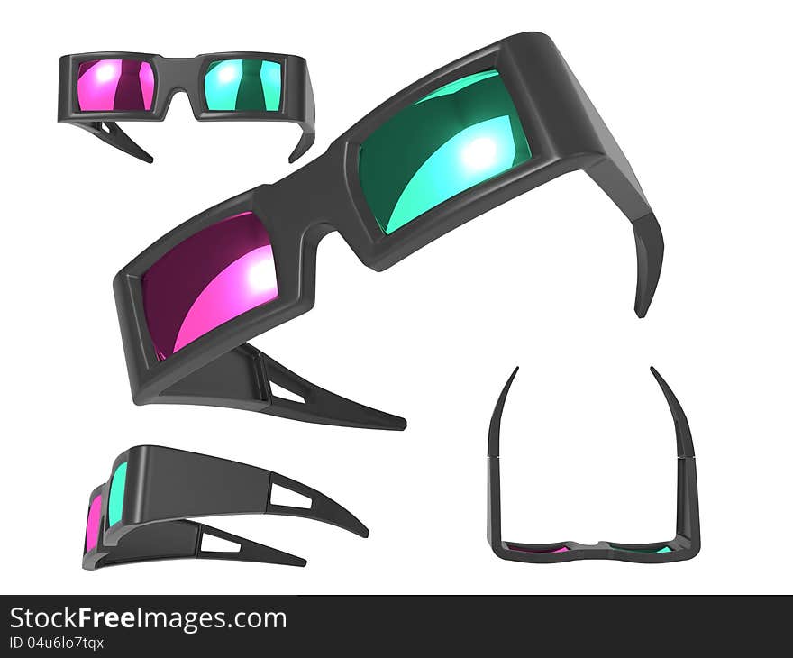 Anaglyph Glasses Over White.