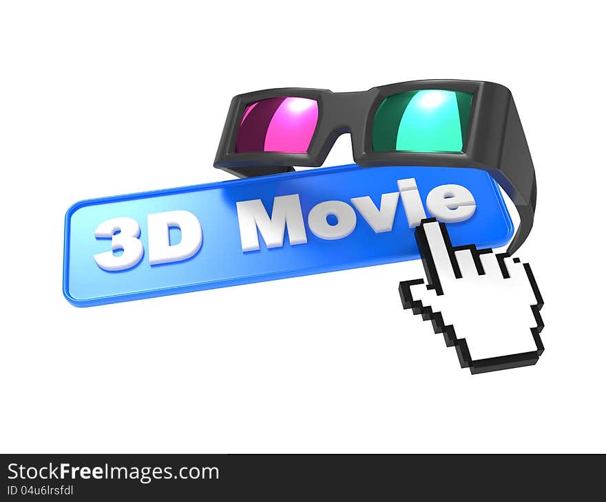 Web Button With Cursor And Anaglyph Glasses.