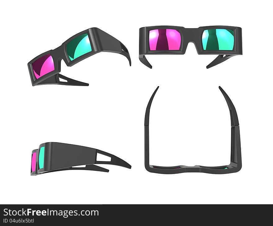 Anaglyph Stereo Glasses, Isolated on White Background. Anaglyph Stereo Glasses, Isolated on White Background.