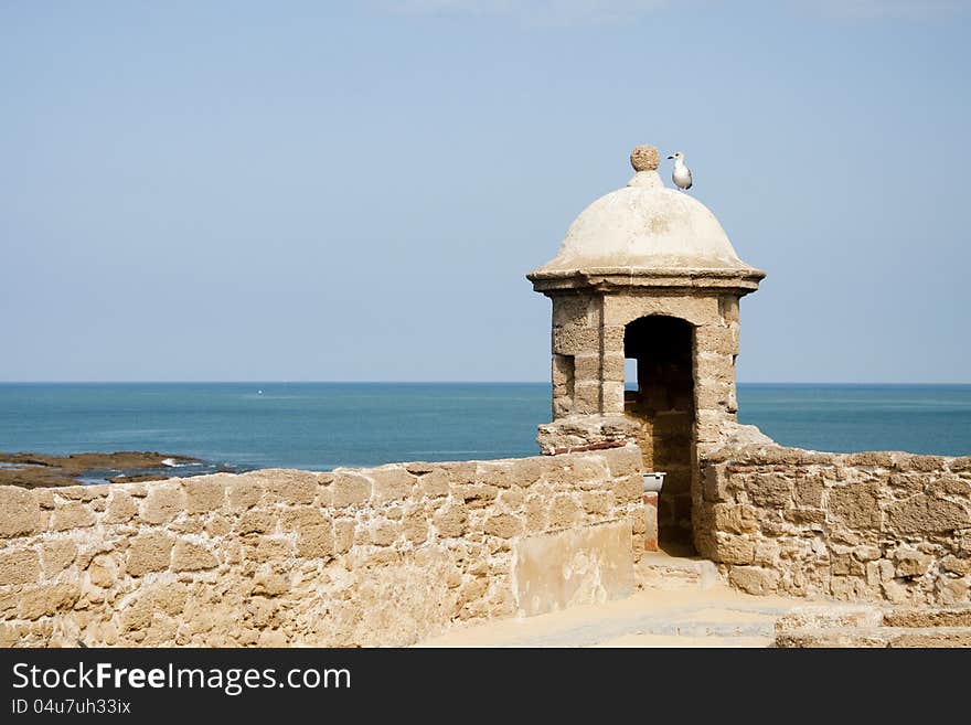 View of the bay of Cadiz from the castle of Santa Catalina on a sunny day. View of the bay of Cadiz from the castle of Santa Catalina on a sunny day