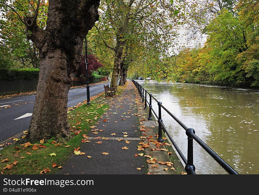 A path alongside the River Thames in Maidenhead in early Autumn. A path alongside the River Thames in Maidenhead in early Autumn