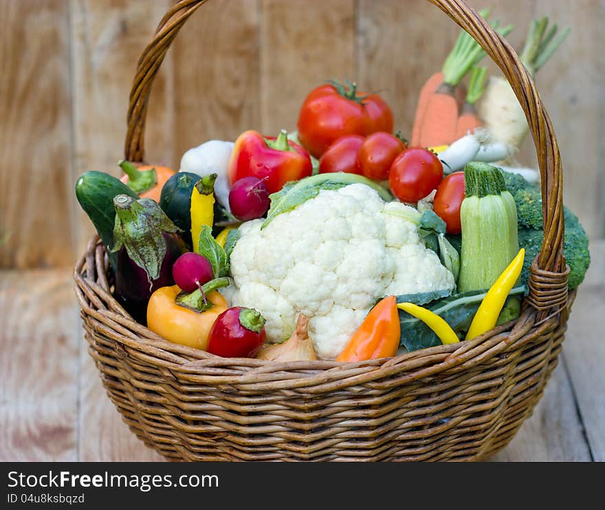 Vegetables in the wicker basket. Vegetables in the wicker basket