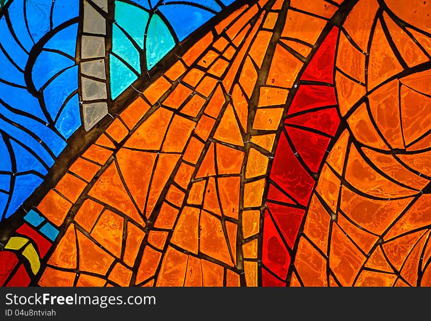 Old abstract stained-glass window. Made in USSR