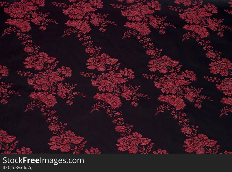 Black chinese  silk with floral pattern. Black chinese  silk with floral pattern