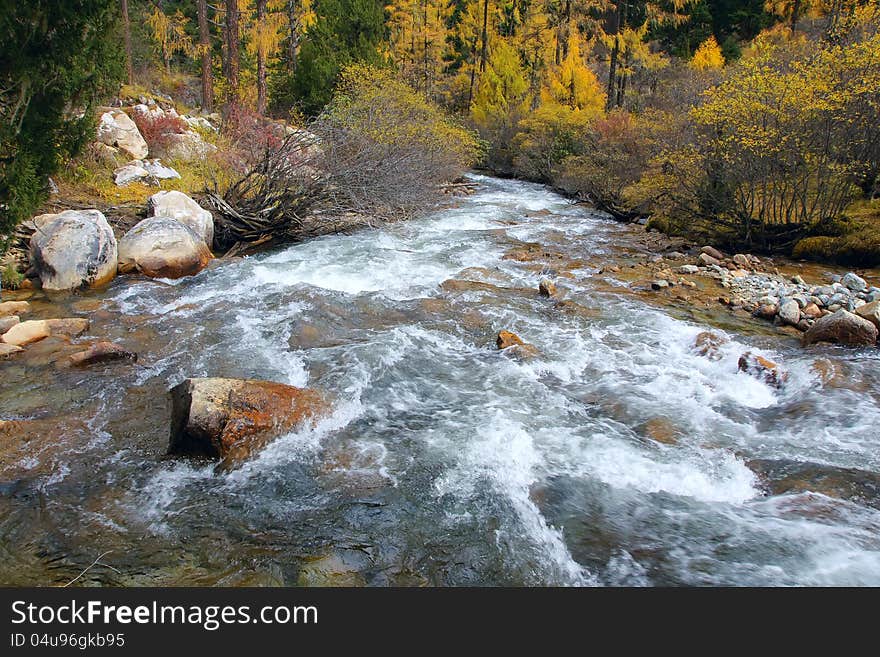 The landscape of Bipenggou in Lixian, Sichuan, China. The landscape of Bipenggou in Lixian, Sichuan, China