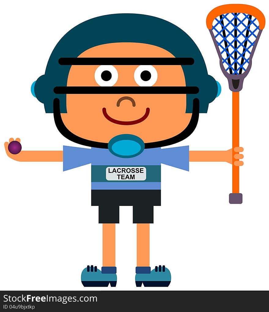 A cute illustration of a young man in lacrosse uniform and ready to play lacrosse game