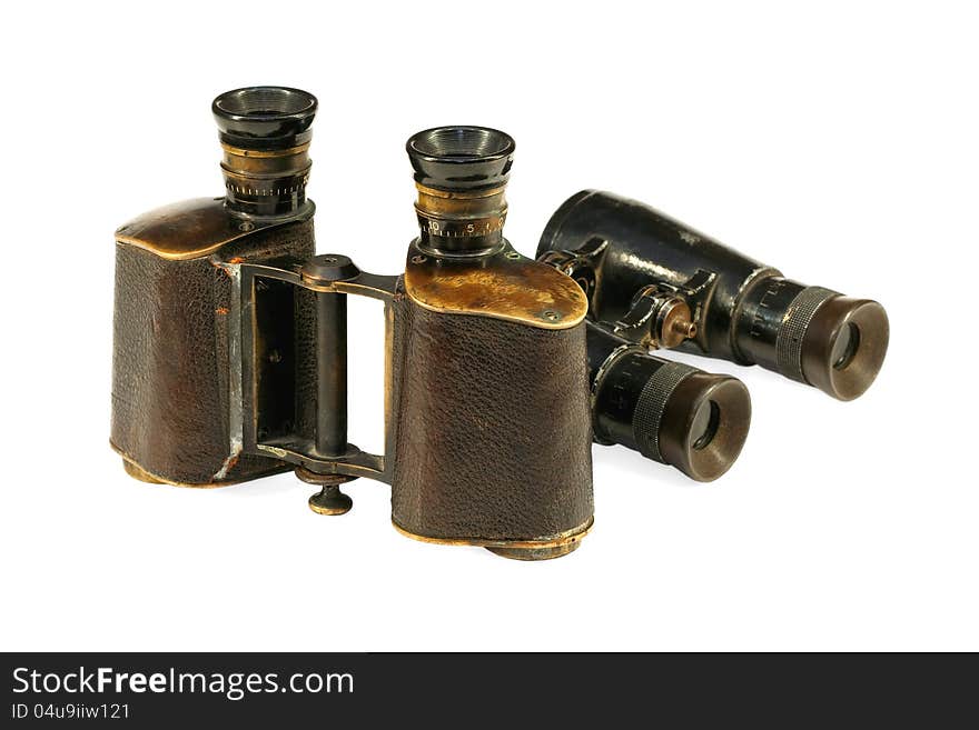 Old binoculars, optical instrument for observation at a distance. Old binoculars, optical instrument for observation at a distance