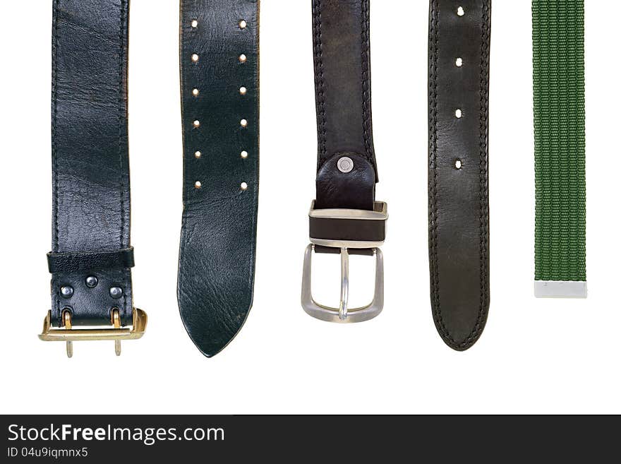 Leather straps on a white background. Fashion, Accessories. Leather straps on a white background. Fashion, Accessories