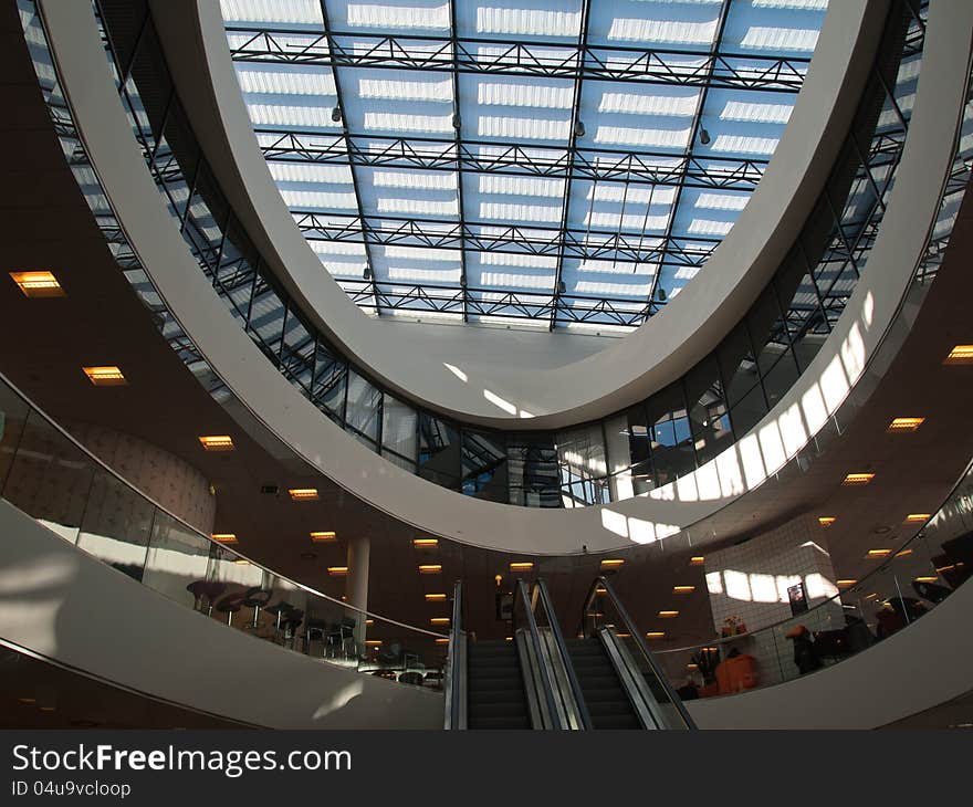 Architectural Abstract modern Glass roof ceiling dome in a mall. Architectural Abstract modern Glass roof ceiling dome in a mall