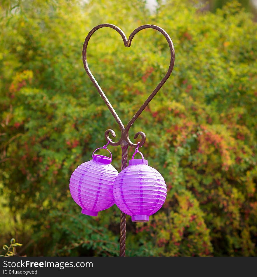 Heart sign and purple decor paper lanterns