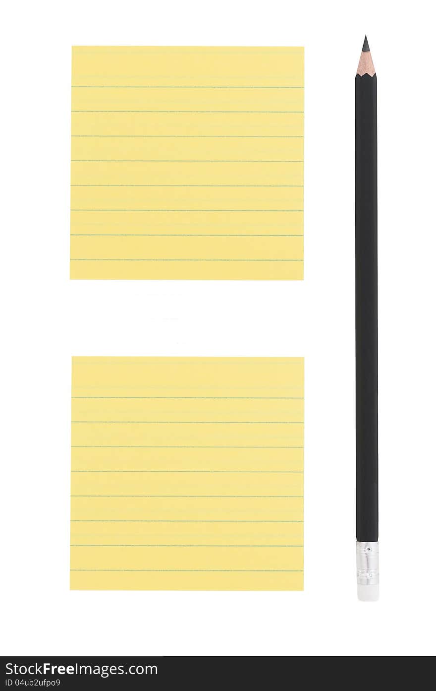 Sharp black pencil and two yellow post-it notes. Sharp black pencil and two yellow post-it notes