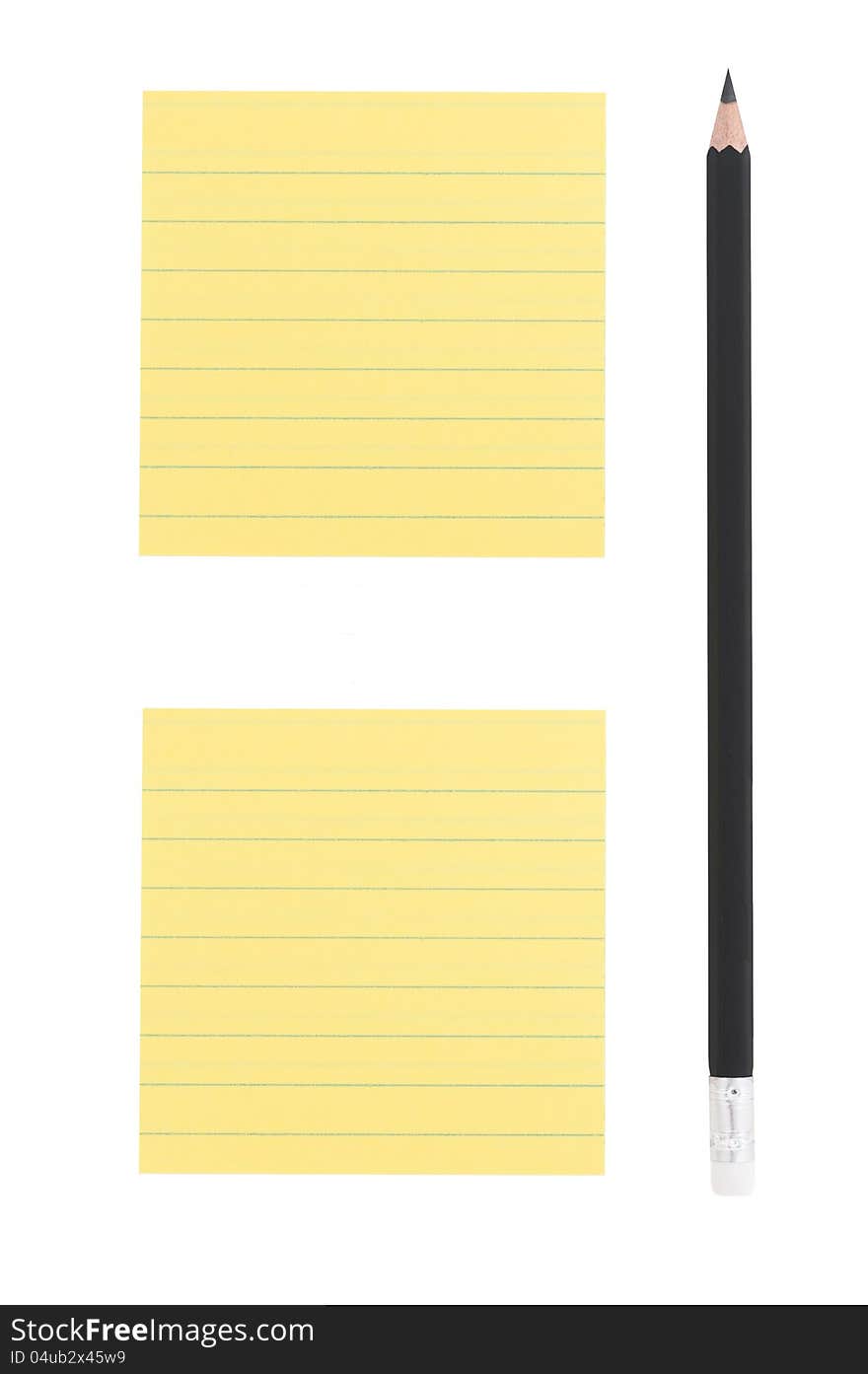 Pencil and two post-it notes on white background