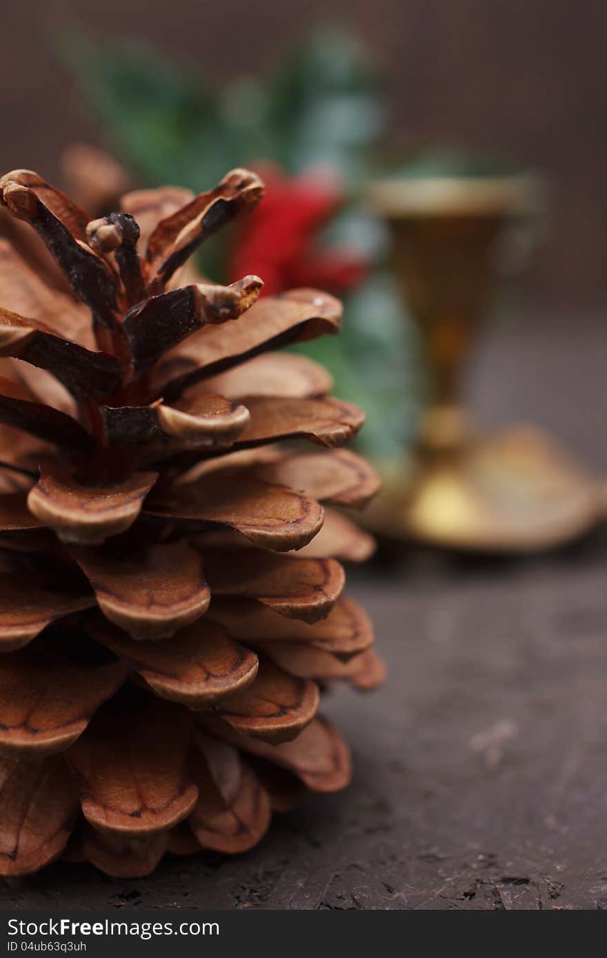 Christmas decoration with cones close-up