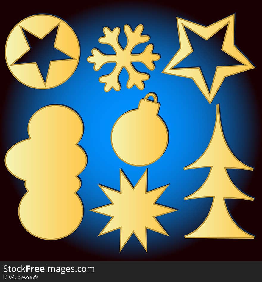 Merry Christmas set from different symbols on a dark blue background