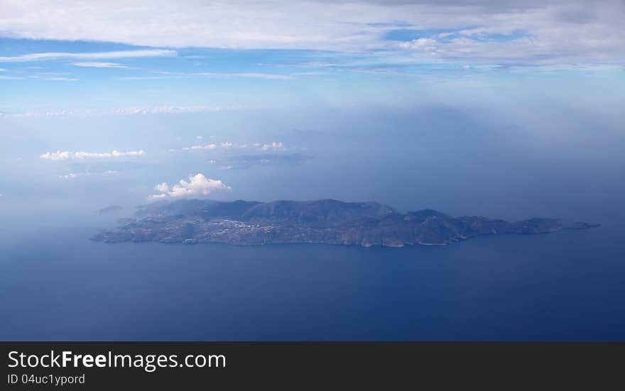 Flight over Greek Islands, photo through the window of the. Flight over Greek Islands, photo through the window of the