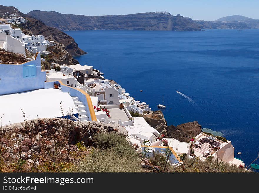 Idyllic view of Santorini. White architecture. Greece. Idyllic view of Santorini. White architecture. Greece.