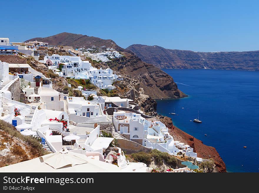 Idyllic view of Santorini. White architecture. Greece. Idyllic view of Santorini. White architecture. Greece.