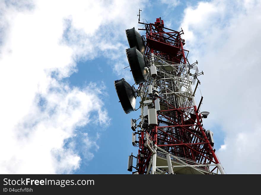 Big Telecommunication tower on blue sky. Big Telecommunication tower on blue sky