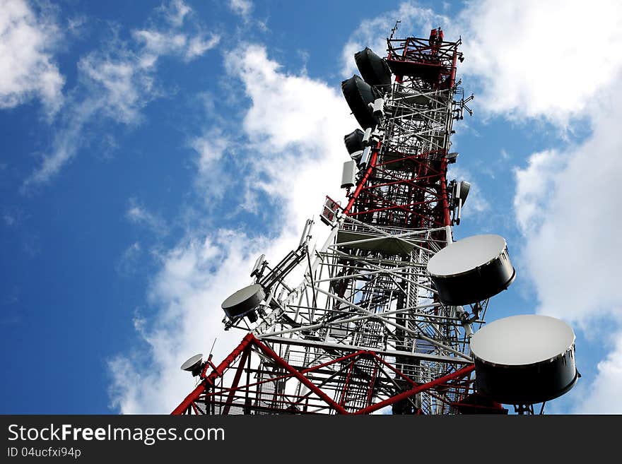 Big Telecommunication tower on blue sky. Big Telecommunication tower on blue sky