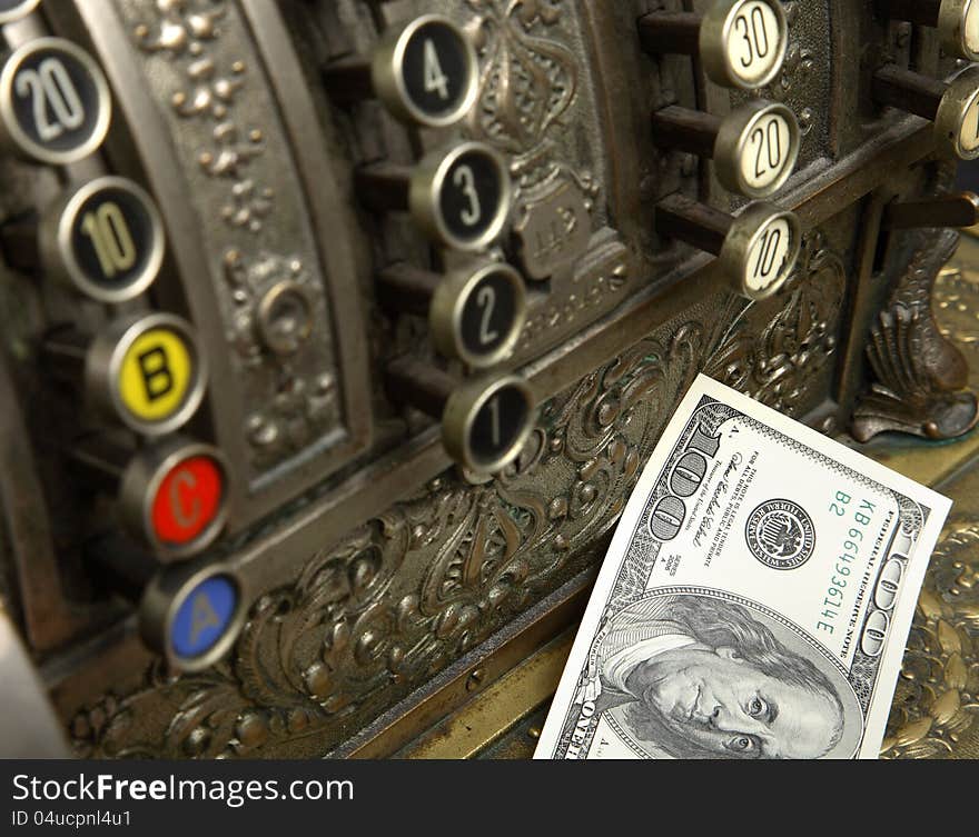 Old cash register with dollars. Old cash register with dollars