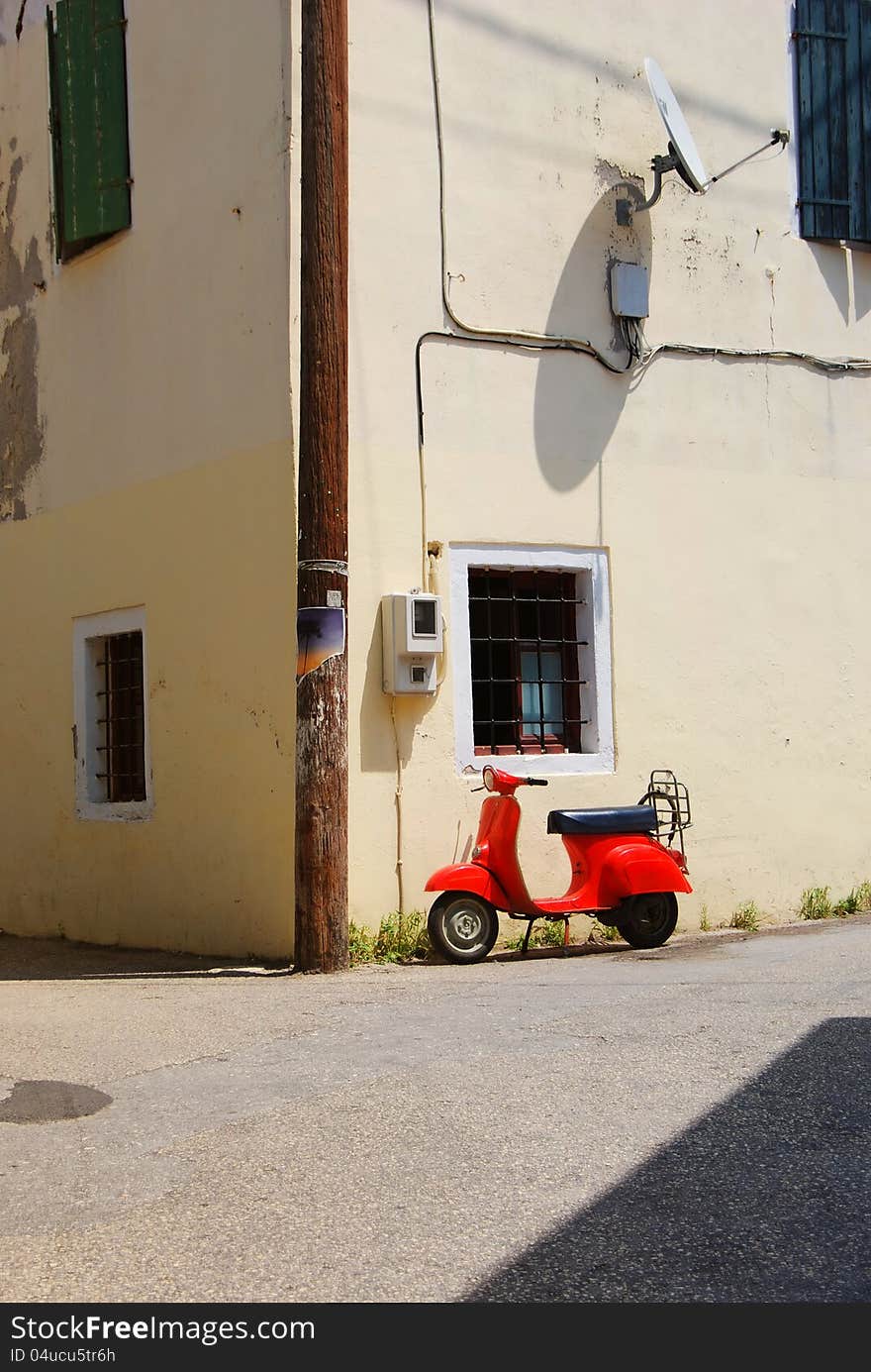 Scooter on the corner,Greece