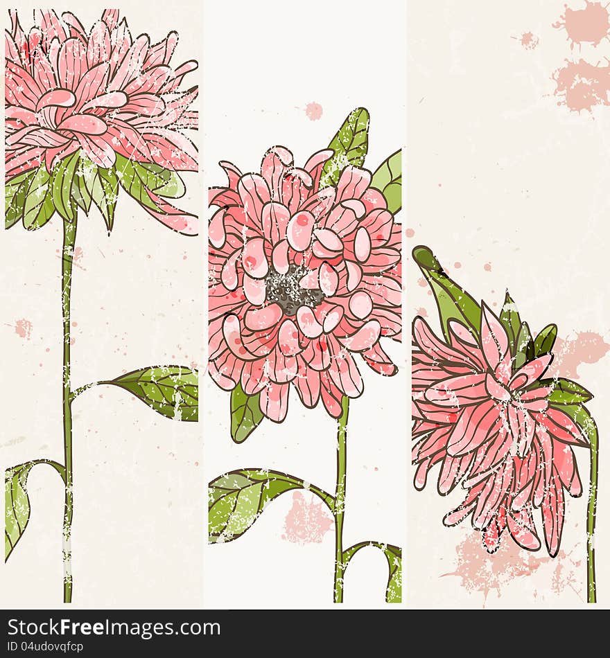 Background with hand drawn chrysanthemum and blots. EPS 10 vector illustration. All flowers available under clipping mask. Background with hand drawn chrysanthemum and blots. EPS 10 vector illustration. All flowers available under clipping mask