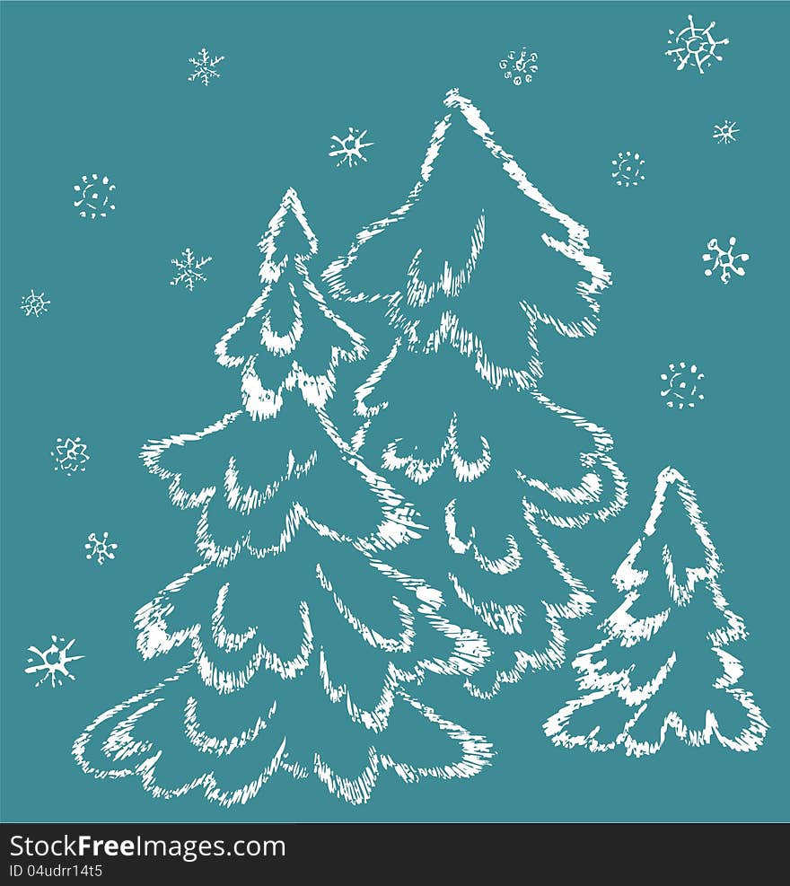 New Year's vector card with the image of the frozen fir-trees. New Year's vector card with the image of the frozen fir-trees.
