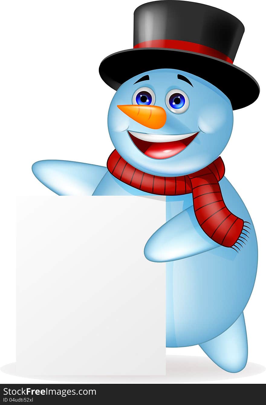 Illustration of snowman cartoon with blank sign