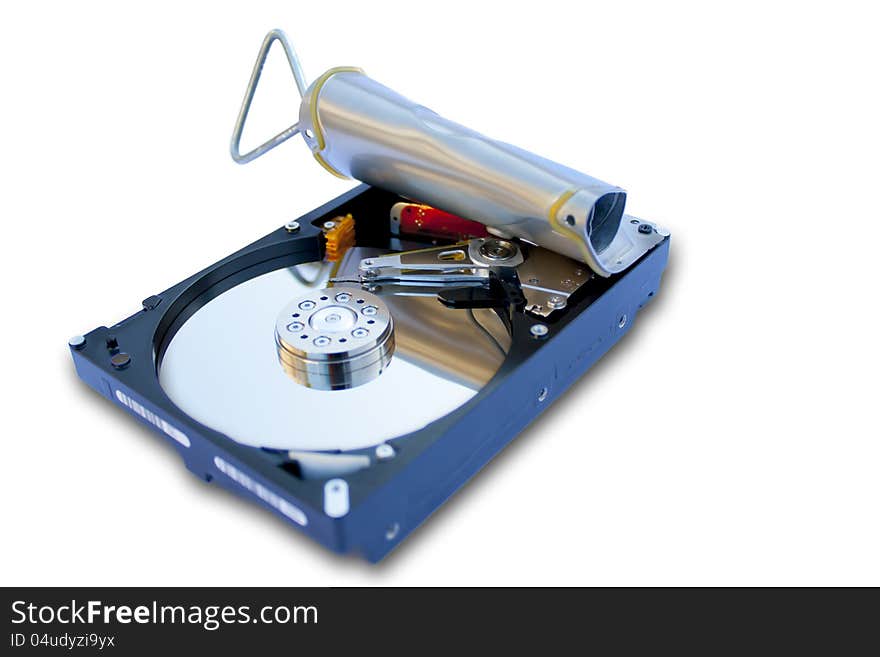 Hard disk opened like a sardine can. Hard disk opened like a sardine can.