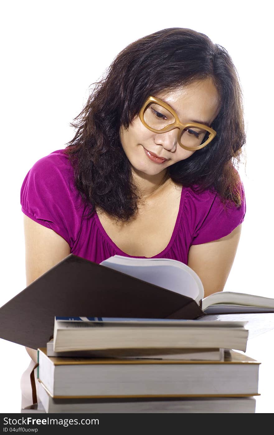 Asian college student study isolated over white background. Asian college student study isolated over white background