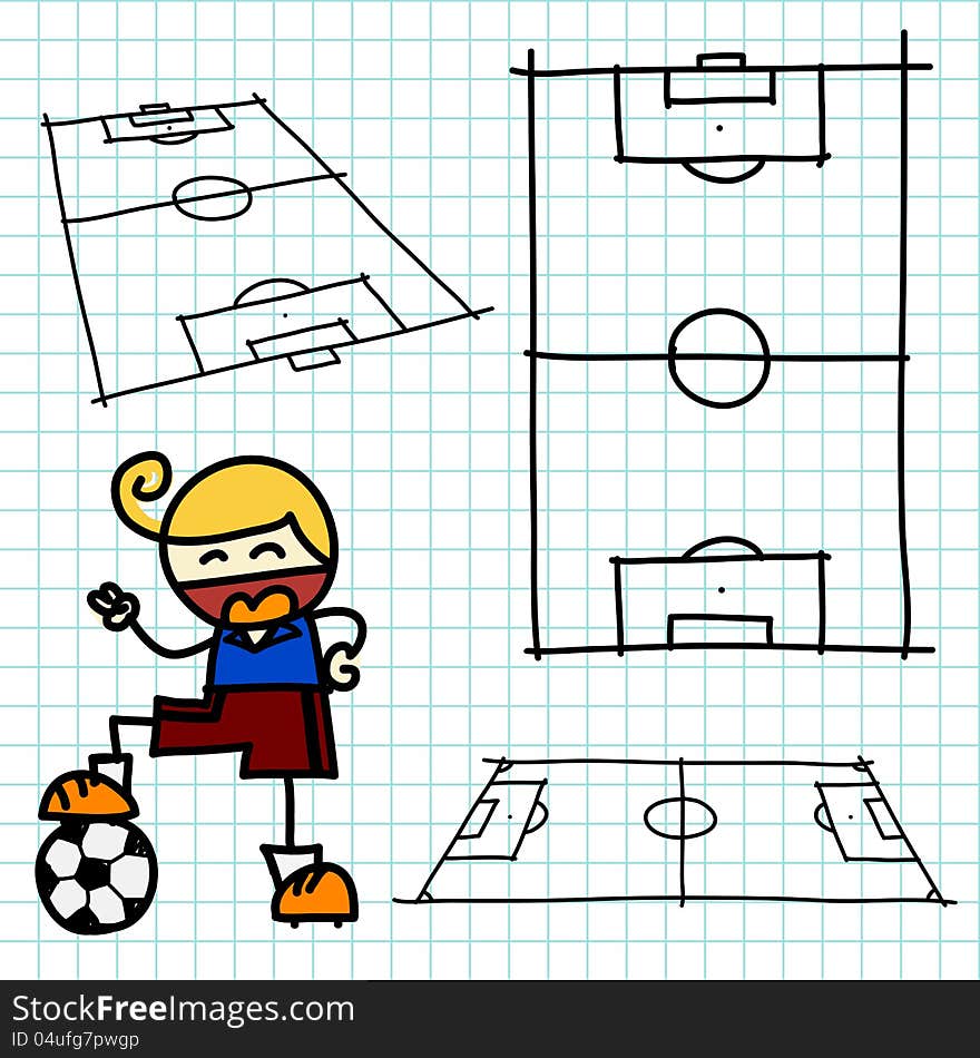 Hand draw chidren soccer field . Vector. Hand draw chidren soccer field . Vector